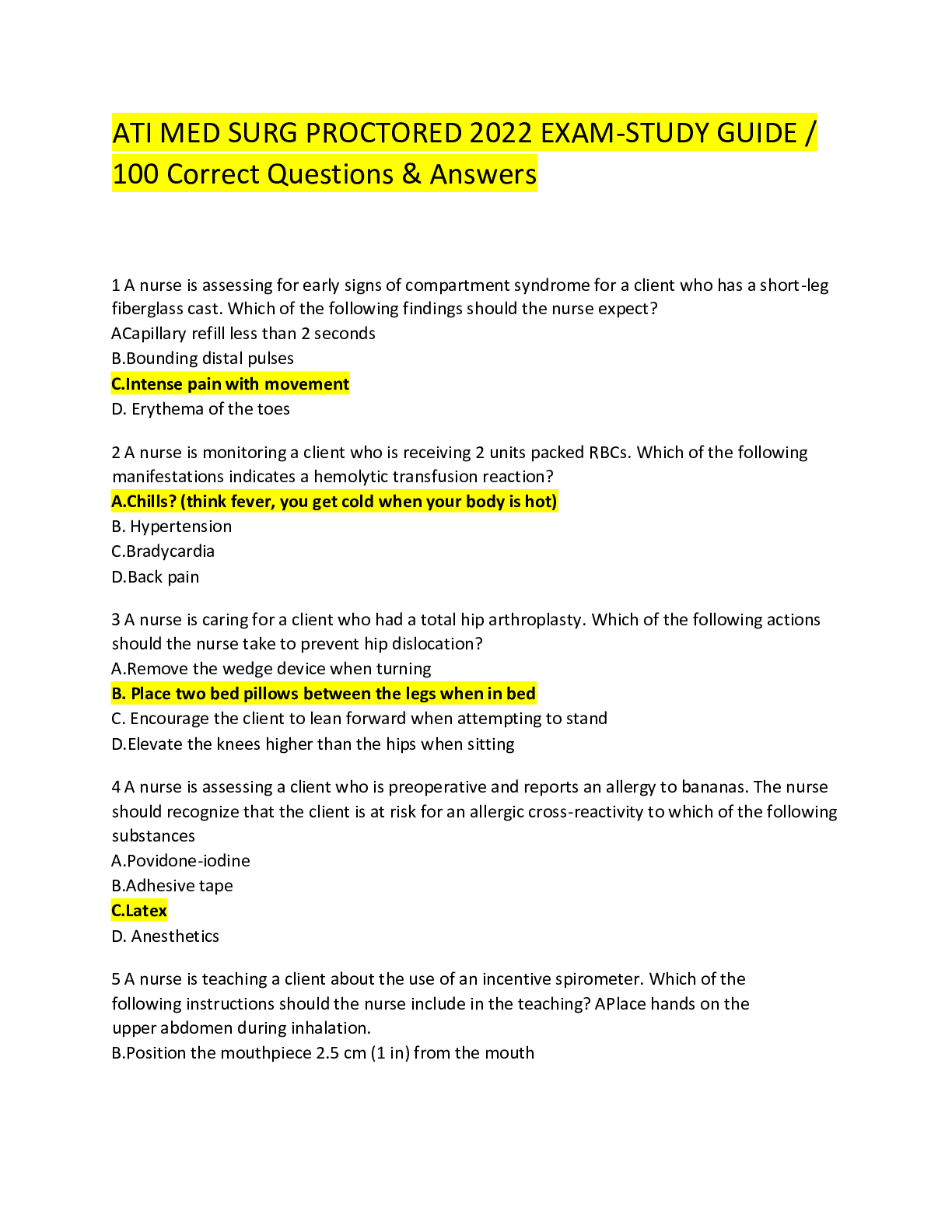 Preview image for ATI MED SURG PROCTORED 2022 EXAM STUDY GUIDE  100 Correct